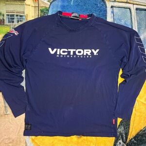 Victory Motorcycles Long Sleeve T-Shirt Top Men's Lg Navy/White Red Back Hit